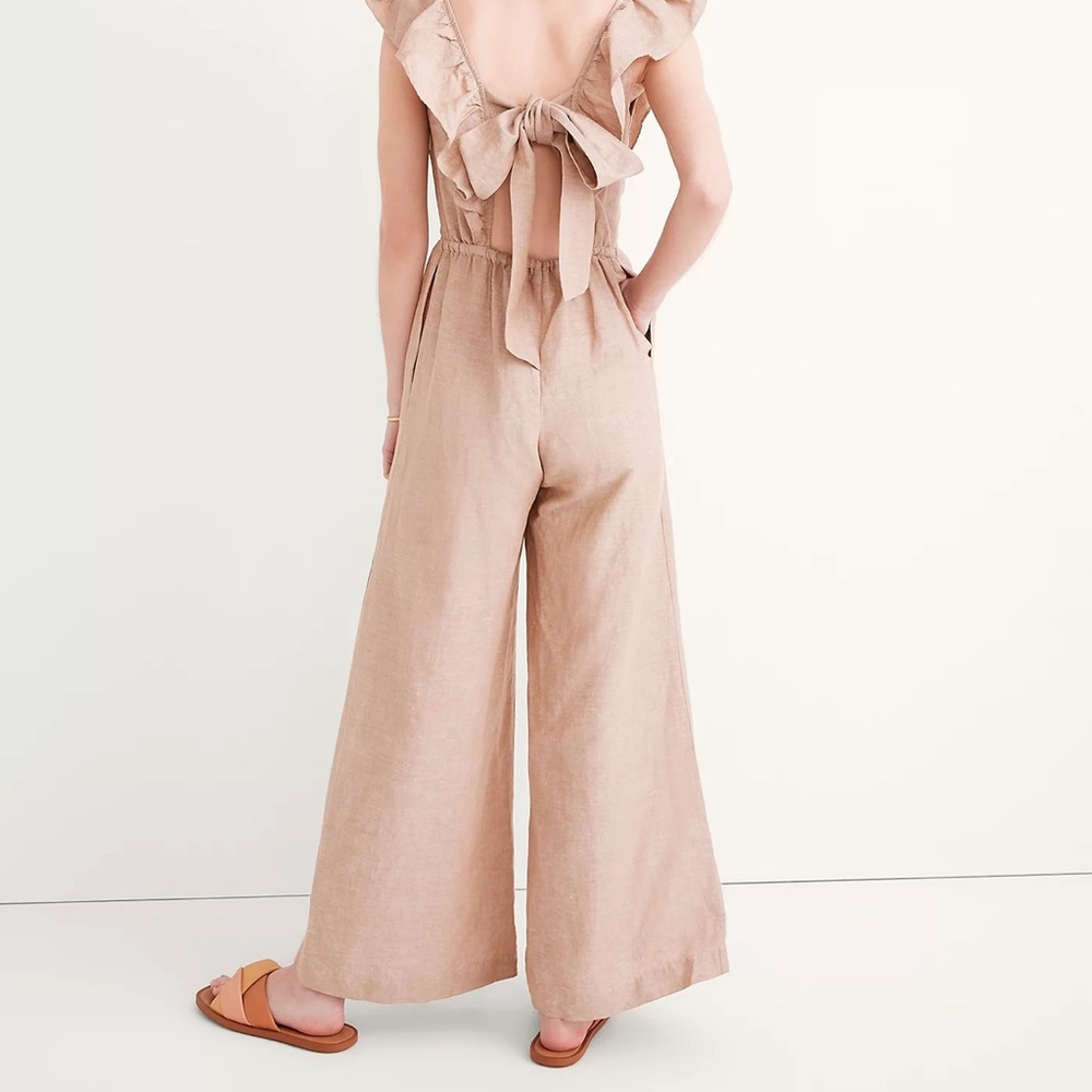 Madewell Blush Pink Ruffle Strap Linen Jumpsuit - Picture 2 of 5